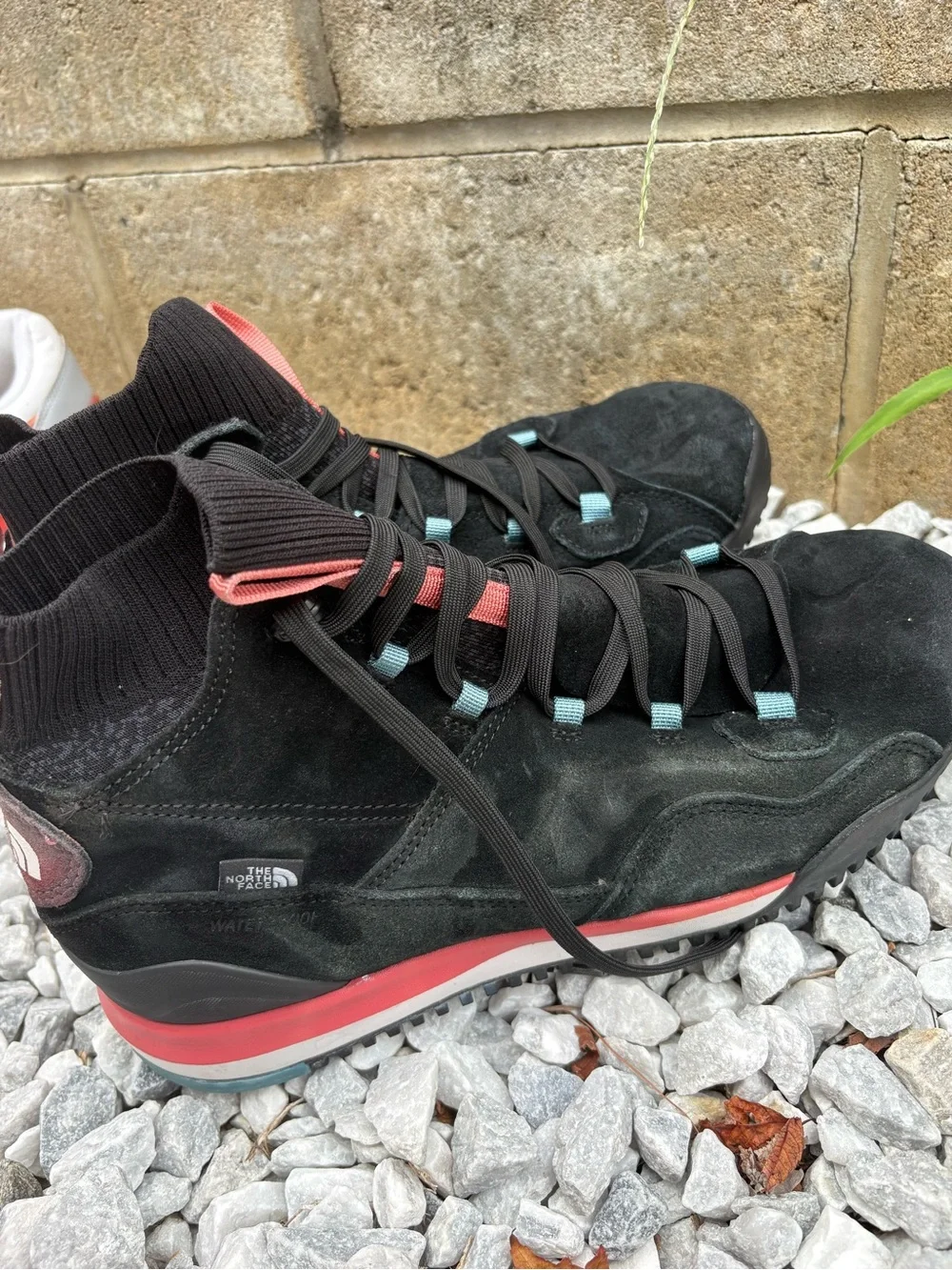 The North Face Black Waterproof Suede Hiking Sneakers with Coral Accents